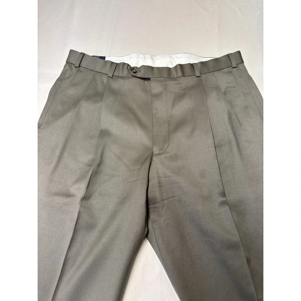 Brooks Brothers 346 Mens Olive Green‎ 100% Wool Pleated Cuffed Dress Pants 36X29